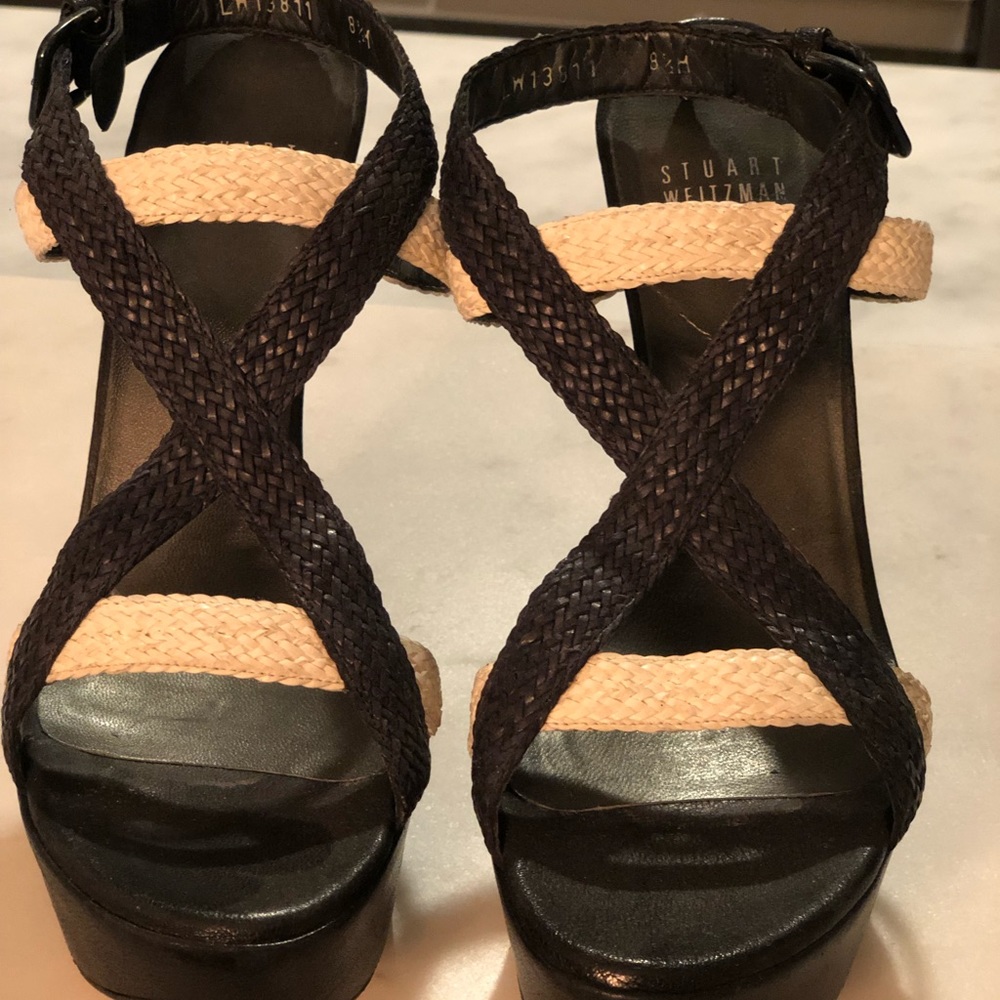 Stuart Weitzman black & white wovenplatform sandal